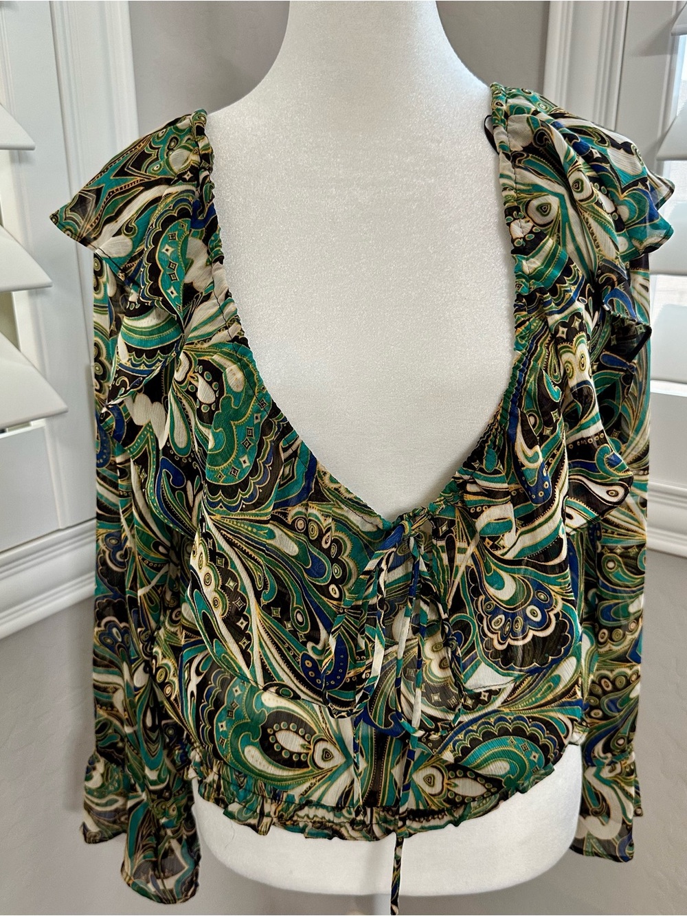 Bundle 4/$25 Sunny Leigh Green Multi-Paisley V-Neck Tie-Front Blouse
